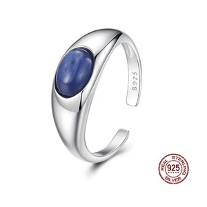 OEM Plata 925 Sterling Silver Blue Adjustable Fine Jewelry Ring Ladies Big Gemstone Luxury Simple Chunky Sapphire Finger Rings - Product Image 1