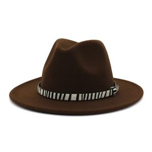 Sombrero Fedora Unisex X3068 de Fieltro de Lana con Ala y Copa de Cuero Personalizada para Hombre, Gorra Formal de Jazz Decorada con Cuerda - Product Image 2