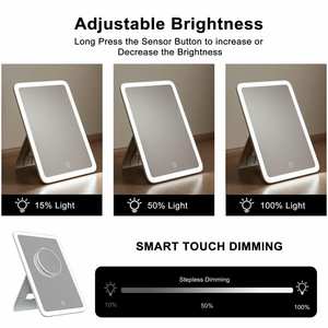 Biểu Tượng Tùy Chỉnh Vuông Bàn Với Đứng Có Thể Tháo Rời 8X <span class=keywords><strong>Magnifying</strong></span> Có Thể Sạc Lại Vanity Gương Đèn LED Xách Tay Trang Điểm Gương - Product Image 6