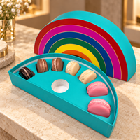Boîte cadeau personnalisée macaron arc-en-ciel avec logo et inserts, emballage rigide en papier semi-circulaire, vente en gros pour boulangerie, faveurs de mariage et de fête