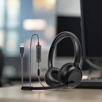 Écouteurs binauraux de centre d'appels OMFOX Business Office avec réduction du bruit des appels DC3.5 vers USB ou TYPE-C et ENC pour les équipes