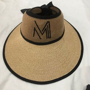 Custom Silk Screen Printing Logo Fashion Lady Beach Straw Visor Back with <b>Bow</b> <b>Big</b> Brim Promotional Seaside Hat - Product Image 1