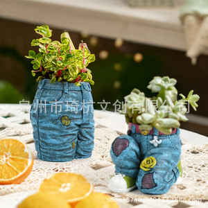 Macetas de resina con forma de sombrero y chaqueta vaquera para suculentas y plantas en maceta, decoración del hogar, regalos artísticos y artesanales - Product Image 4