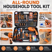 Kit d'outils de perçage à percussion pour la maison avec multimètre, niveau, pinces, clé, embouts de tournevis – Kit de réparation complet