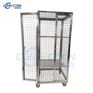 हटाने योग्य ट्रे भारी शुल्क स्टेनलेस स्टील वायर कंटेनर भंडारण पिंजरे के साथ पहियों की सुरक्षा गाड़ी ट्रॉली 1000 किलोग्राम क्षमता - Product Image 1