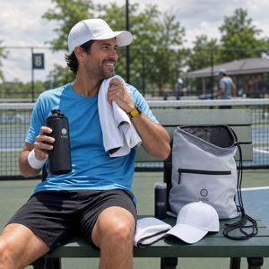 Kit promotionnel personnalisé pour tournoi de pickleball avec gourde de sport, serviette, casquette, housse de raquette, bandes antidérapantes et sac de sport - Product Image 3