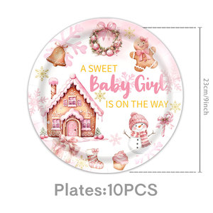 Decoraciones Rosas de Navidad con Temática de Galleta de Jengibre para Baby Shower: ¡Una Dulce Niña Está por Nacer! Platos y Servilletas de Galleta de Jengibre, Regalos de Invierno - Product Image 6