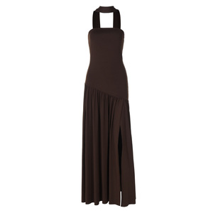 OUDINA Robe longue décontractée <span class=keywords><strong>pour</strong></span> <span class=keywords><strong>femme</strong></span>, couleur unie, épaules dénudées, fente arrière, style européen, best-seller de l'été - Product Image 5