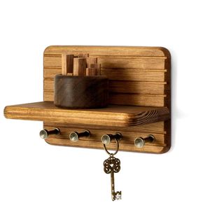 <b>Wooden</b> wall-mounted key rack for living room, suitable for home use, including door <b>hooks</b> and <b>coat</b> racks. - Product Image 1