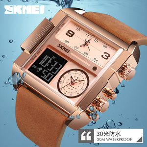Montres pour hommes <span class=keywords><strong>SKMEI</strong></span> <span class=keywords><strong>1391</strong></span> les plus vendues, de luxe, de haute qualité, carrées, étanches, avec bracelet en cuir, double fuseau horaire - Product Image 3