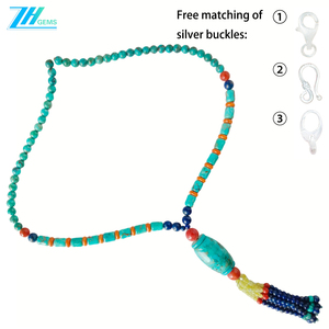 Turquoise naturelle et <span class=keywords><strong>corail</strong></span> rouge orangé avec pendentif pompon en lapis-lazuli et citrine de petite taille Pierre précieuse de style traditionnel - Product Image 1