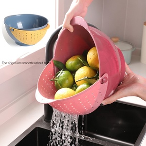 2 trong 1 nhựa nhà bếp Lọc colander đầy màu sắc dày cống giỏ với xoay bìa cho rau rửa bát không trượt - Product Image 4