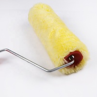 Cepillo amarillo de pelo largo Rodillo de pintura con mango de plástico rojo Rodillo de cepillo de pintura tipo tornillo