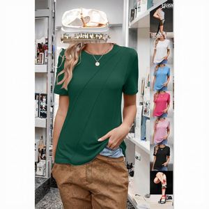 Blusas cortas femeninas de cuello redondo, manga corta y corte ajustado con tela elástica. - Product Image 3