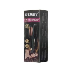 Kemey KM-2237 2-In-1 Straightener Curler <b>Hair</b> <b>Brush</b> Dark Green Adjustable Heat Settings Wired <b>Hair</b> Styler - Product Image 2