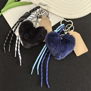 Porte-clés Cœur en Fourrure de Lapin <span class=keywords><strong>Dessin</strong></span> <span class=keywords><strong>Animé</strong></span> Adorable, Corde Tressée, Matériaux Mixtes, Personnalisé, Créatif, Breloque pour Clé de Voiture, Pendentif de Sac, Affaires - Product Image 4