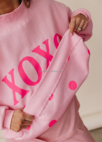 Sweat-shirt réversible à col montant pour femme, imprimé double face motif lettres et pois, coupe oversize rose, personnalisable, grandes tailles