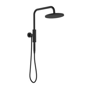 Minimalist Matte <b>Black</b> Wall Mount Rain <b>Shower</b> Set Round <b>Head</b> Brass Construction Bathroom Fixture - Product Image 2