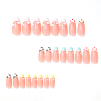 Faux ongles à presser mignons motif nuage de dessin animé, longs, forme amande, couleur macaron, French manucure, à pois, rose nude, doux, pour usage quotidien