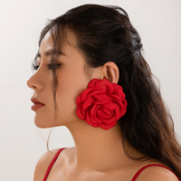 Aretes de Botón con Flores Grandes de Tela Esponjosa para Mujer, Pendientes Grandes Exagerados de Moda para Dama, Accesorios de Joyería y Regalos para Ella