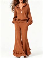 Setelan Wanita 2 Potong Tren 2026, Hoodie Longgar dan Celana Ruffle Flare, Pakaian Santai Elegan, Tracksuit, Setelan Logo Kustom