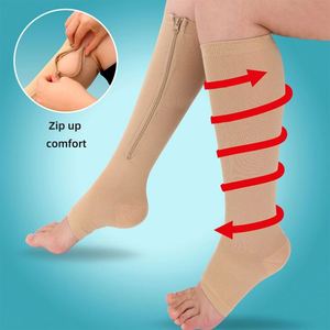 Calcetines de compresión con cremallera para mujer/hombre, calcetines hasta la rodilla con punta abierta, para quemar grasa, belleza de <span class=keywords><strong>las</strong></span> piernas, prevención de <span class=keywords><strong>venas</strong></span> varicosas, para dormir - Product Image 1