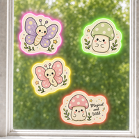 Autocollants personnalisés imperméables en PVC vinyle, papillon kawaii, champignon, autocollant décoratif électrostatique pour fenêtre, imprimé UV