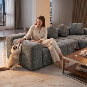 Sofá Moderno Comprimido y Empacado al Vacío para <span class=keywords><strong>Muebles</strong></span> de Sala, Sofá Modular de Lujo en Tela con Forma de L, Juego de Sofá Esquinero - Product Image 6