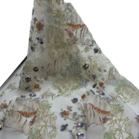 Tissu en velours coréen doux avec broderie de perles et sequins colorés pour robes de mariée - Prix de gros