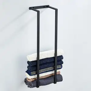 Hot Sell Stainless Steel 304 Matt Black Towel Rack Self Adhesive Bathroom Rack Black Bath Towel Holder Organizer