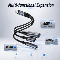 Maßgefertigtes 3-in-1 Typ-C Splitter-Kabel Geflochtenes Kurzkabel Dreifach-Anschluss PD-Ladung Typ-C Digital 3,5mm Audio-Adapter
