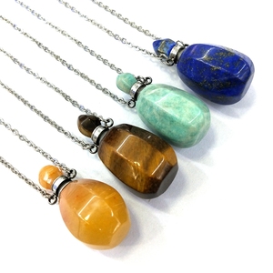 Bouteilles de parfum en pierre précieuse naturelle polie, bouteille de parfum plaquée or, collier, flacon de parfum, flacon d'huile essentielle, bijoux - Product Image 4