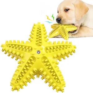 Venta al por mayor caliente tienda de mascotas TPR goma estrella de mar en forma de perro masticar juguetes limpieza cepillo de dientes sonido chirriante juguetes para perros