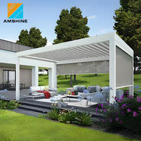 Pérgola de Aluminio con Techo de Láminas, Cubierta para Patio Exterior, Toldo Retráctil Motorizado, Protección Solar Impermeable, Toldo para Jardín