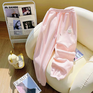 <span class=keywords><strong>Pantalones</strong></span> Deportivos Delgados Rosa y Blanco de Alta Calidad, Fabricados por un Fabricante, <span class=keywords><strong>Pantalones</strong></span> Casuales de Tobillo con Etiqueta de Cuero para Mujer - Product Image 1