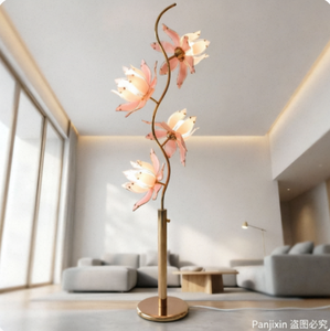 Lampe sur pied LED moderne de luxe classique en forme de fleur de lotus, abat-jour rose, lampe décorative florale élégante pour salon, chambre à coucher, mariage - Product Image 4