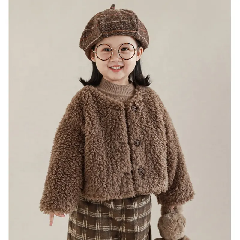 Hot Sale Girls Winter Clothes Outwear Fashion Solid Fleece Jacket Kids Thick Baby Girls Coats