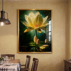 Peinture sur Porcelaine LED Personnalisée en Usine, Décoration Murale HD, Paysage de Fleur de Lotus, Hall d'Entrée, Salon - Product Image 5