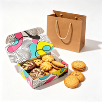 Boîte cadeau pour biscuits avec design abstrait topographique et blocs de couleur, sac en papier kraft inclus, emballage artistique, logo personnalisé, vente en gros, commande en gros