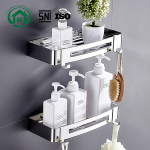 Pano.V 304 Stainless Steel Bathroom Chrome Storage <b>Rack</b> Shower Kitchen Square shape Square Corner Shelf Wall-mounted With Hook - Product Image 1