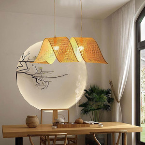 Chinese Style Bamboo Chandelier Oval E27 LED Pendant <b>Light</b> For Living Room Tea House Zen Decor 700x300mm - Product Image 2