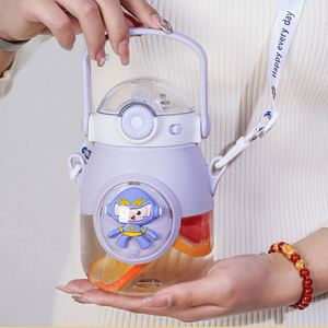 Sesame Leak Proof Children's <b>Water</b> Cup Food Grade Plastic Big Belly <b>Straw</b> Cup for Children Portable Flip Cover Sucker Kettle - Product Image 3