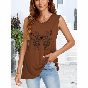 เสื้อกล้ามผู้หญิงลำลองฤดูร้อนเสื้อแขนกุดคอกลมทรงหลวมเสื้อทูนิคแบบธรรมดา - Product Image 1