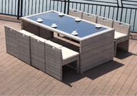 Table de salle à manger d'extérieur en rotin tressé et métal, imperméable, pour la maison et le jardin, vente en gros
