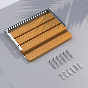 CAMEL Wall Mounted <b>Folding</b> Bathroom <b>Stool</b> 340x408x48mm Stainless Steel Oak With Handrails For <b>Showering</b> And Bathing - Product Image 3