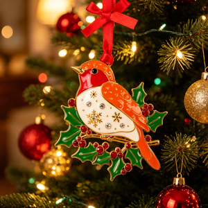 Ornements de Noël en alliage de zinc en gros, décorations suspendues pour sapin de Noël en émail avec strass en forme d'oiseau Robin, cadeau de vacances - Product Image 1