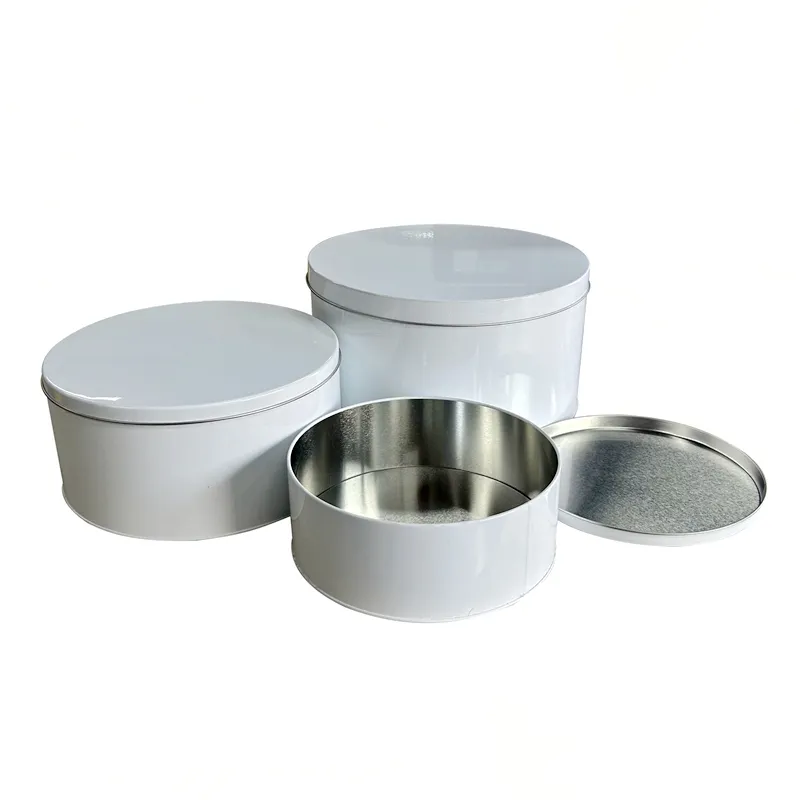 OEM Custom Stylish Tin Box 3PCS Cake Biscuits Tins With Lids Metal Round Cookies Canister Set