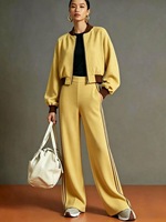 Ensemble 2 pièces pour femmes, veste bomber à col côtelé avec fermeture éclair, pantalon large à rayures latérales, ensemble assorti décontracté