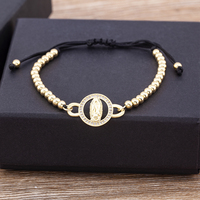 QIKU, pulsera redonda de cristal con incrustaciones de circón de la Virgen María de alta calidad, cuentas hechas a mano, cadena ajustable, regalo de joyería religiosa Unisex