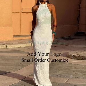Robe de soirée d'été verte à pois, style féerique, avec décolleté halter et fente latérale, idéale pour les vacances à la plage, pour femme - Product Image 5